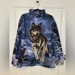 Trail Crest Wolf Allover Print Fleece Hoodie Jacket Full Zip XL